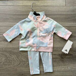 Adidas Baby Girls 2-Piece Pink Printed Tricot Track Set Size 3 Months Polyester